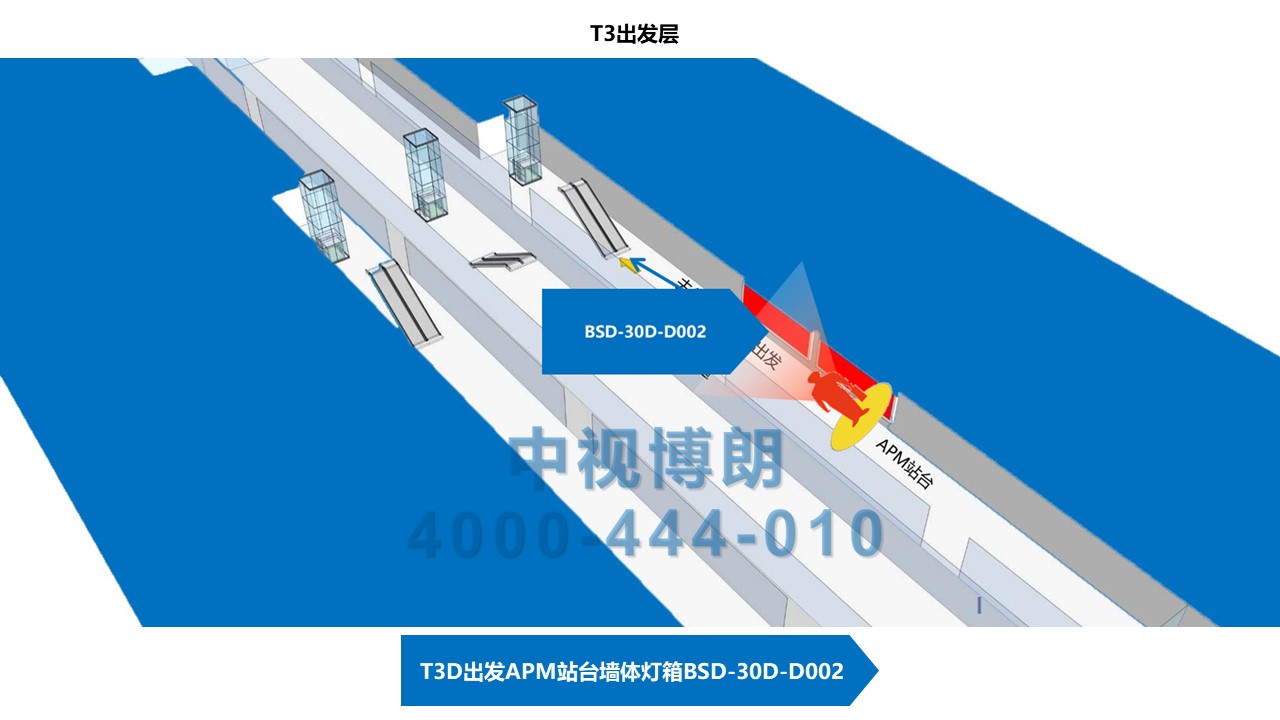 北京首都机场广告-T3D出发APM站台墙体灯箱D002位置图