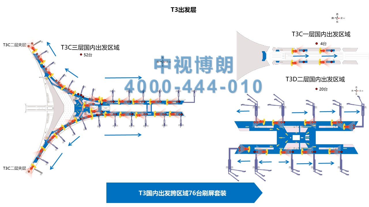 北京首都机场广告-T3国内出发跨区域76台刷屏套装位置图