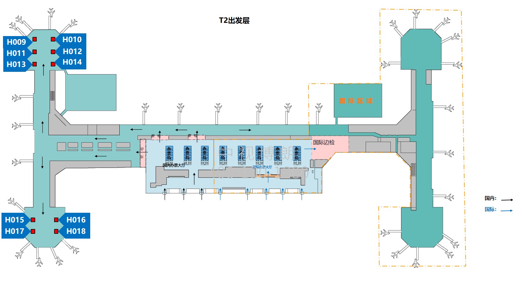 北京首都机场广告-T2国内出发候机区包柱贴膜套装位置图