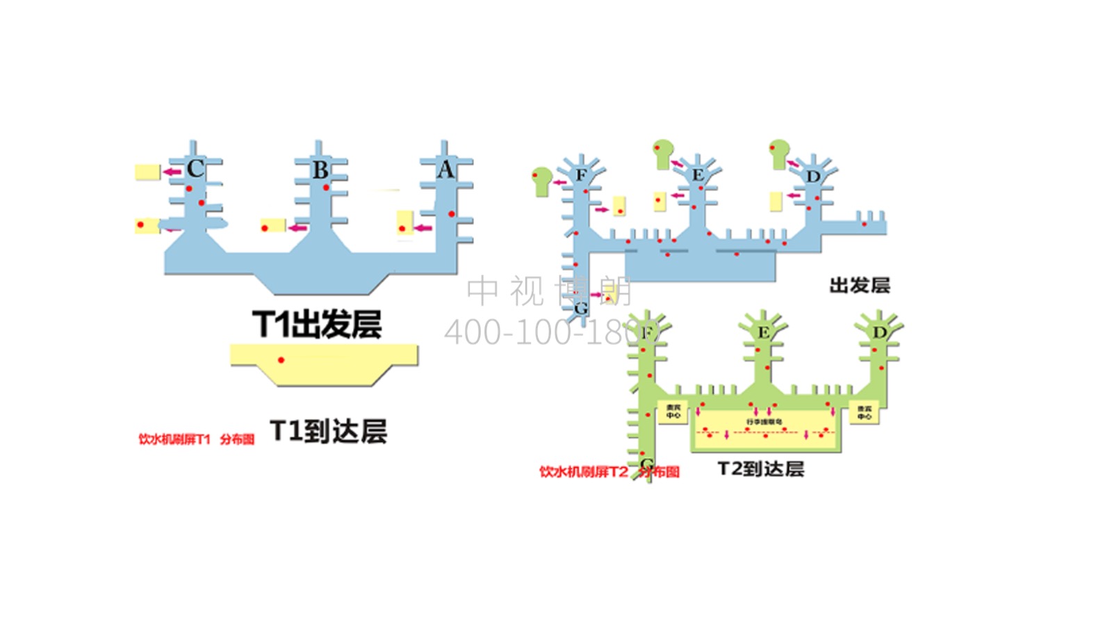 成都机场广告-T1T2饮用水上方刷屏套装点位图