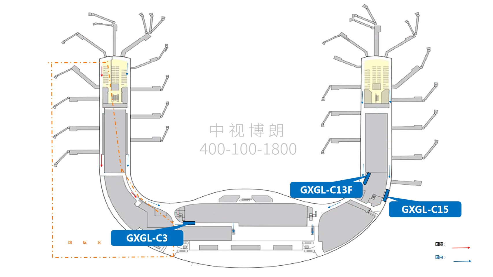 桂林机场广告-国内到达夹层室内灯箱套装点位图