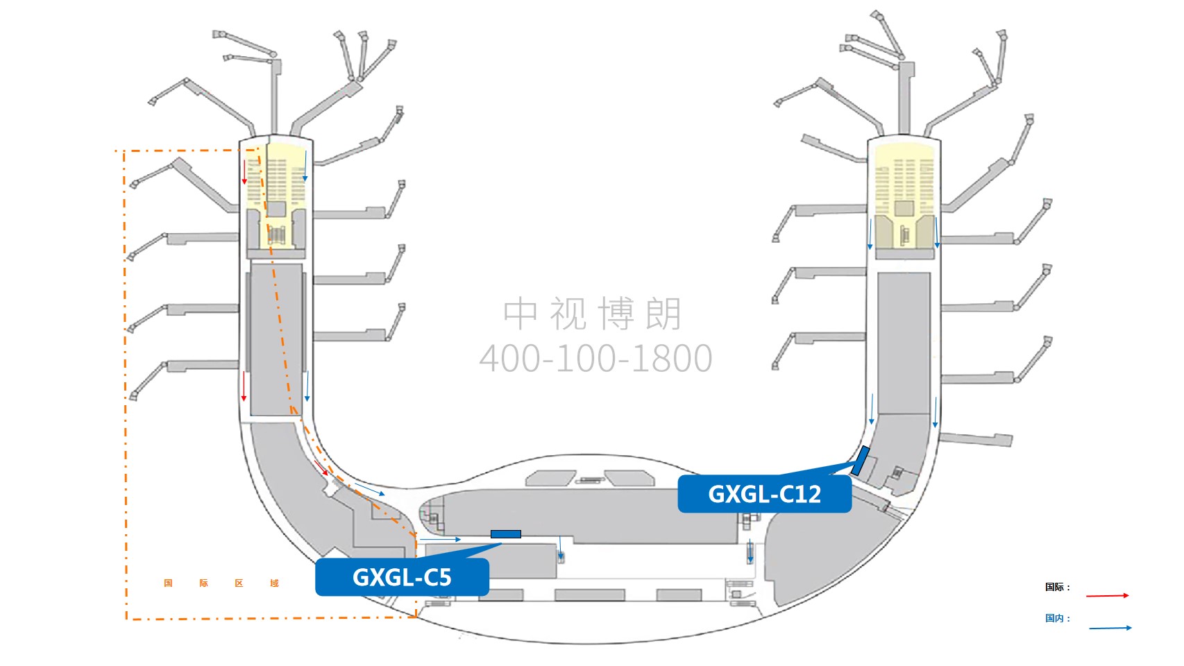 桂林机场广告-国内到达夹层灯箱套装3点位图