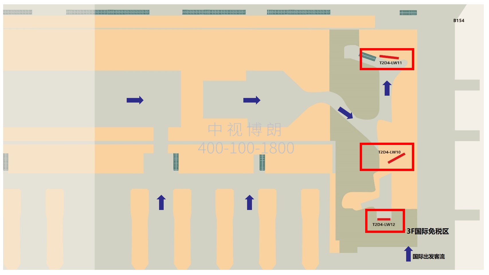 广州机场广告-T2国际出发免税区地标灯箱套装点位图