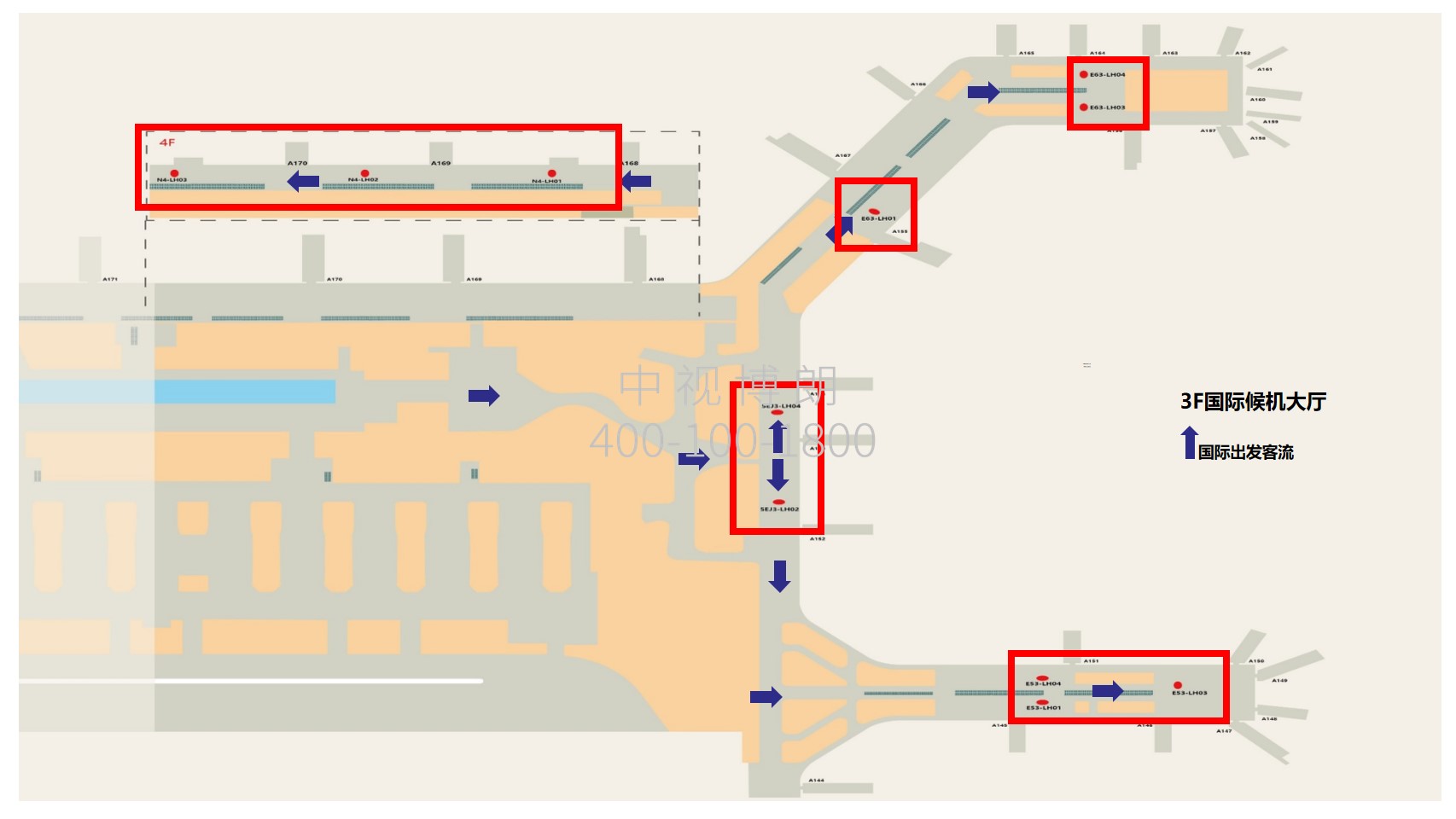 广州机场广告-T2国际出发图腾灯箱套装点位图