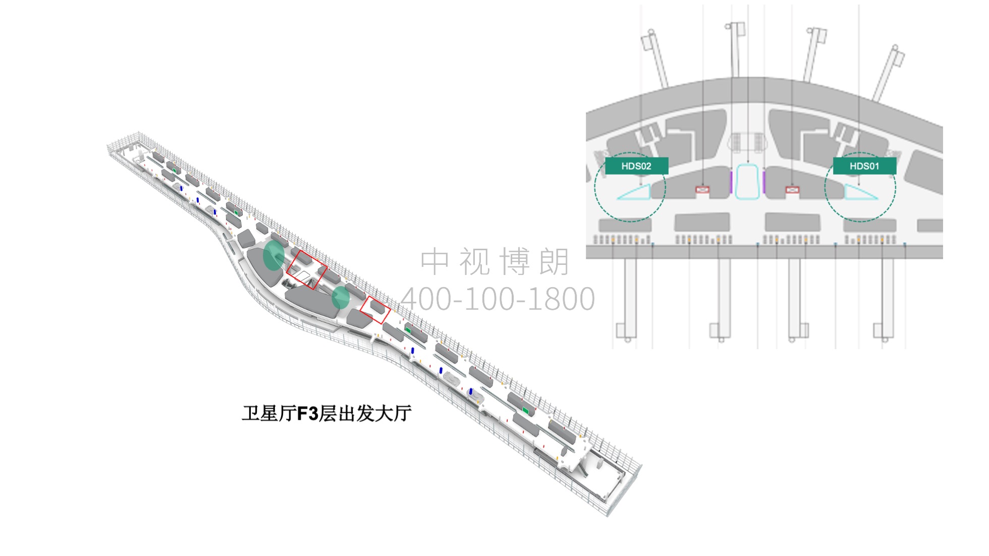 昆明机场广告-卫星厅F3层出发大厅创意展位点位图