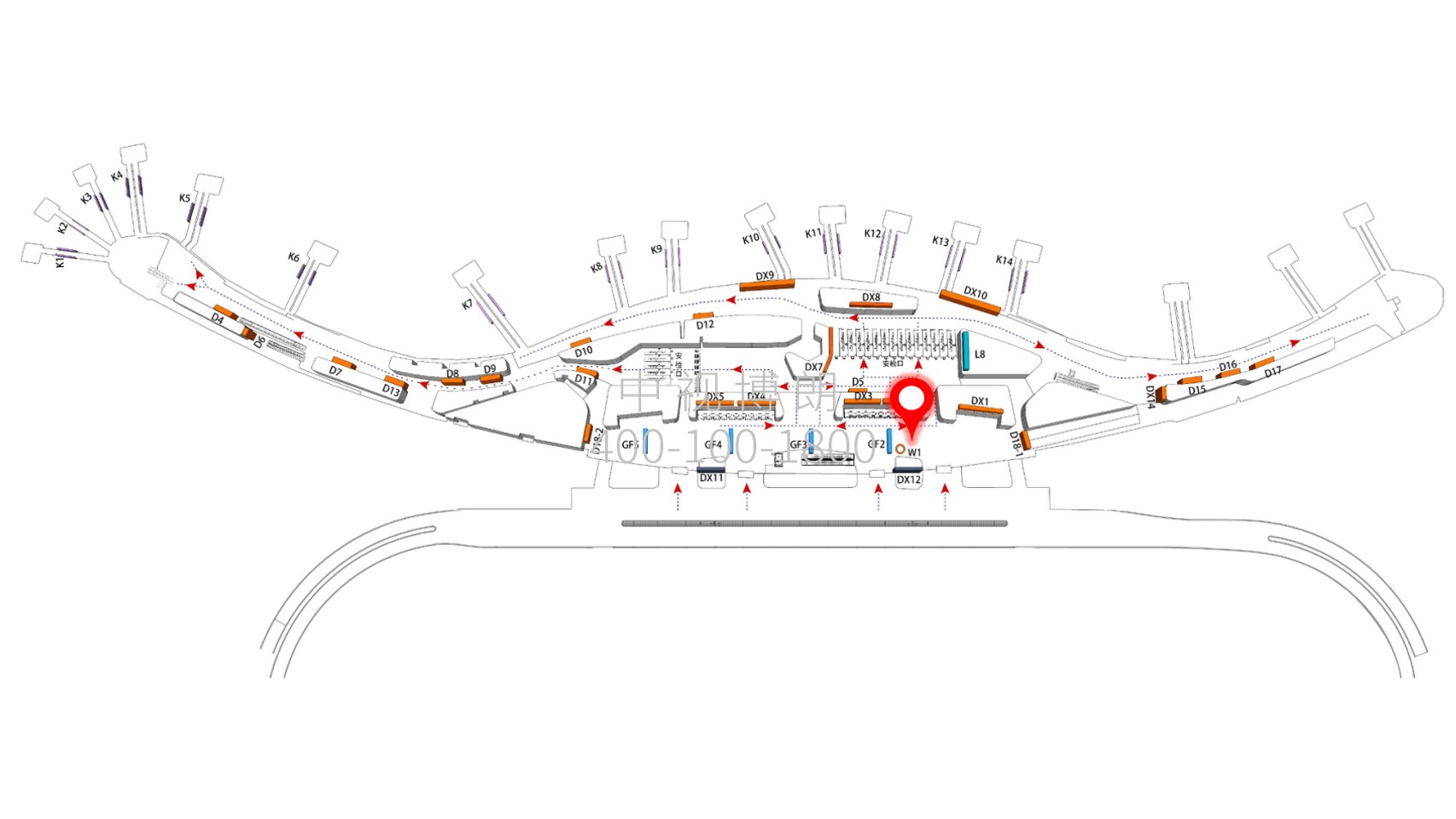 宁波机场广告-T2国内值机岛灯箱点位图