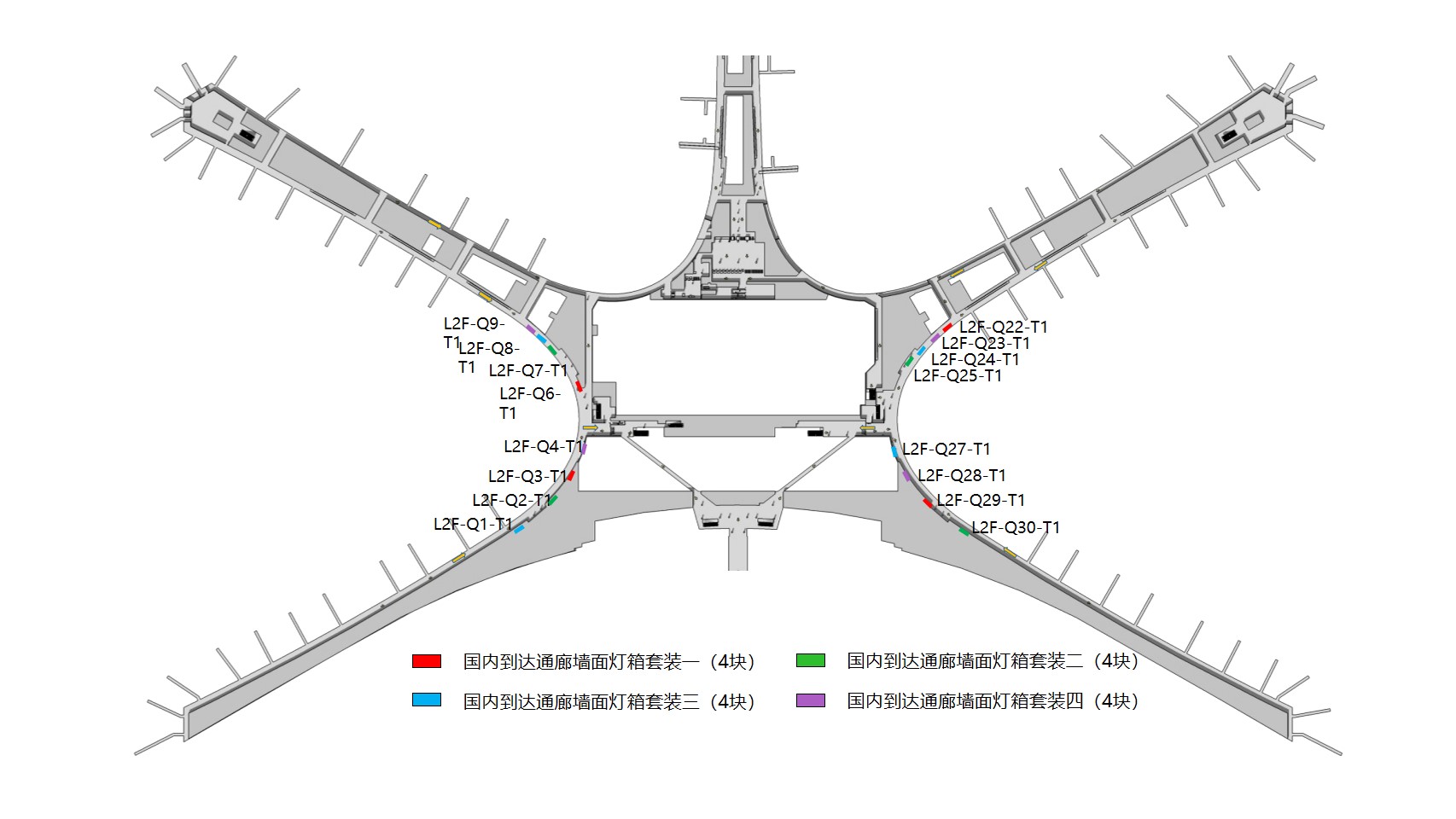 青岛机场广告-国内到达通道墙面灯箱套装点位图