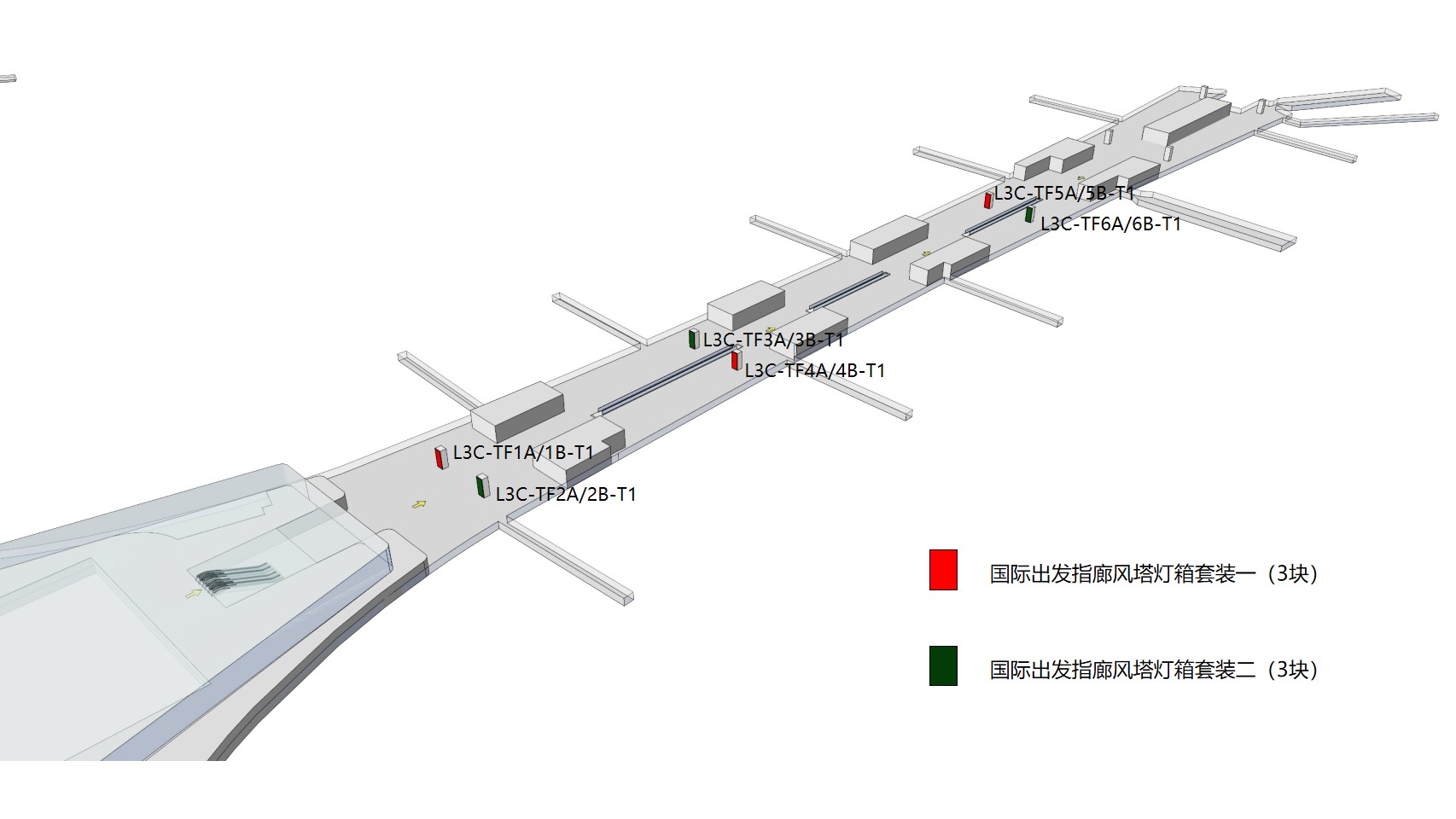 青岛机场广告-国际出发通道风塔灯箱套装点位图