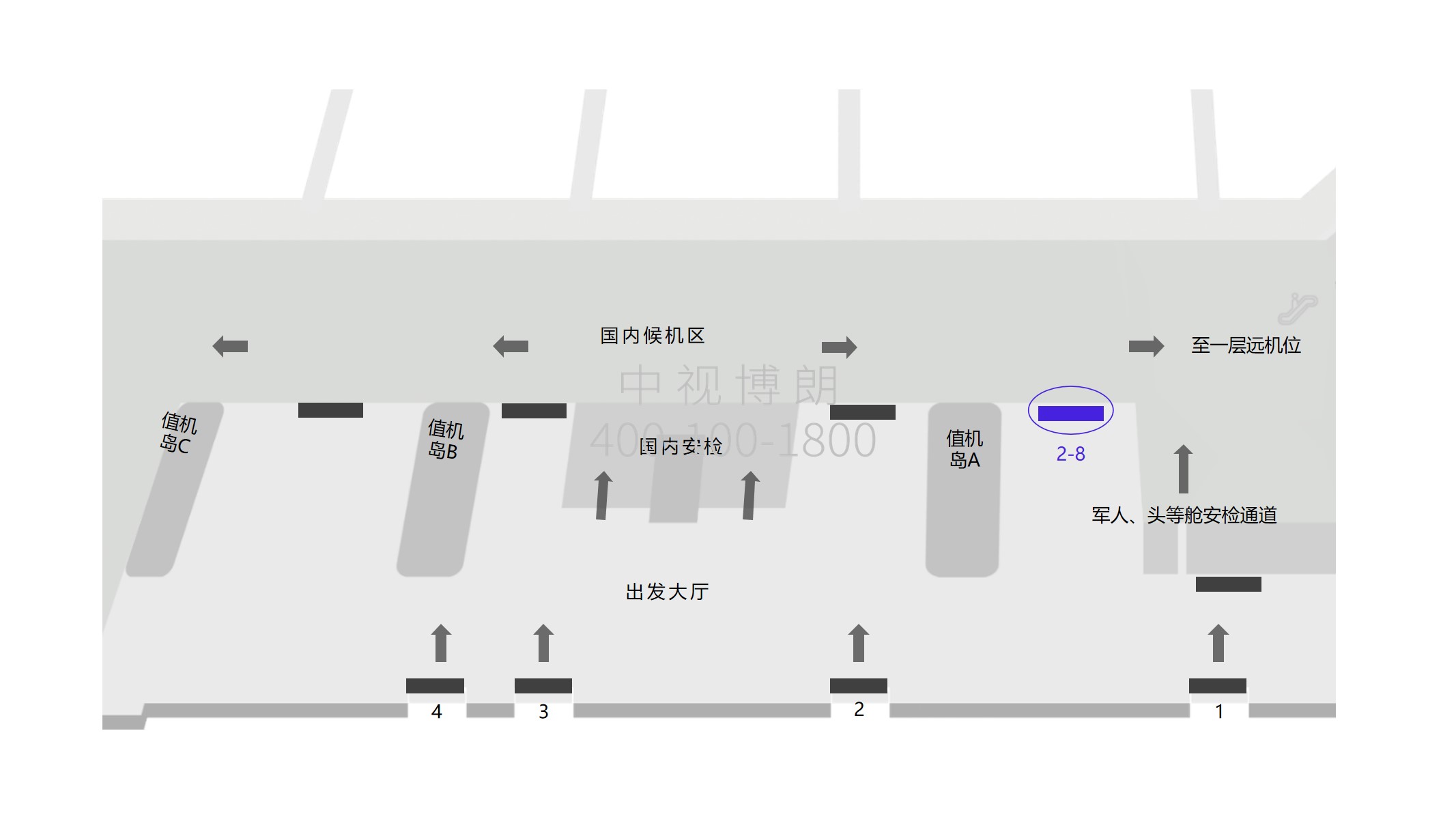 三亚机场广告-2-8出发大厅安检口外灯箱点位图