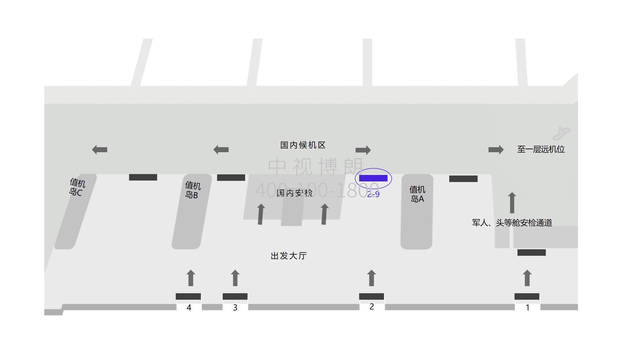 三亚机场广告-2-9出发厅安检口处灯箱点位图