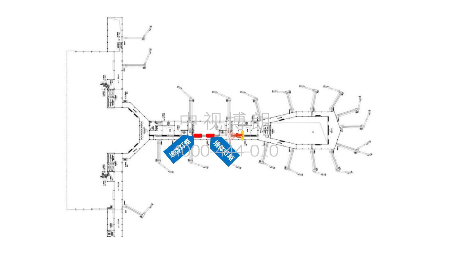 石家庄机场广告-到达夹层通道墙体灯箱4点位图