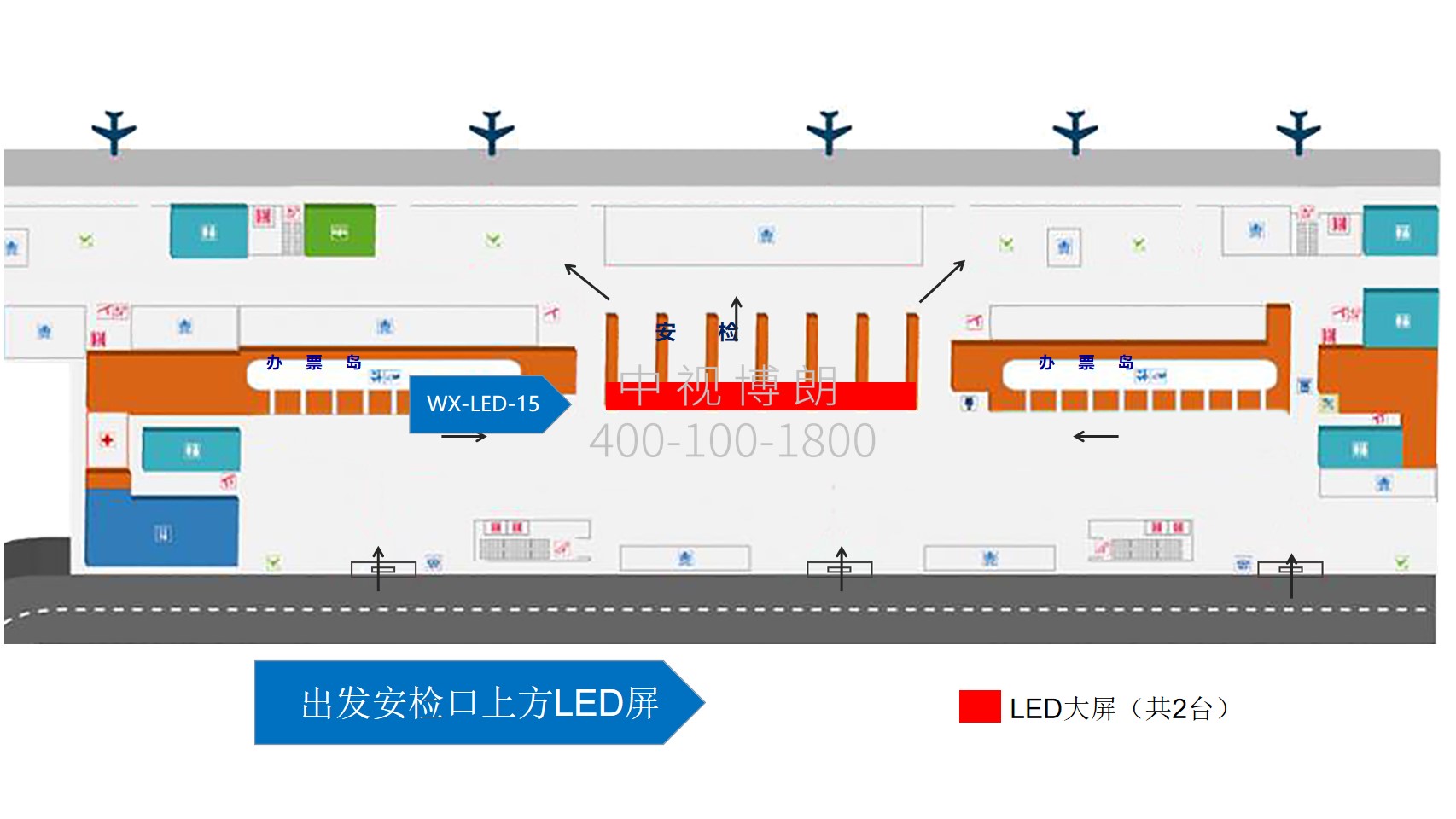无锡机场广告-出发安检口上方LED屏点位图