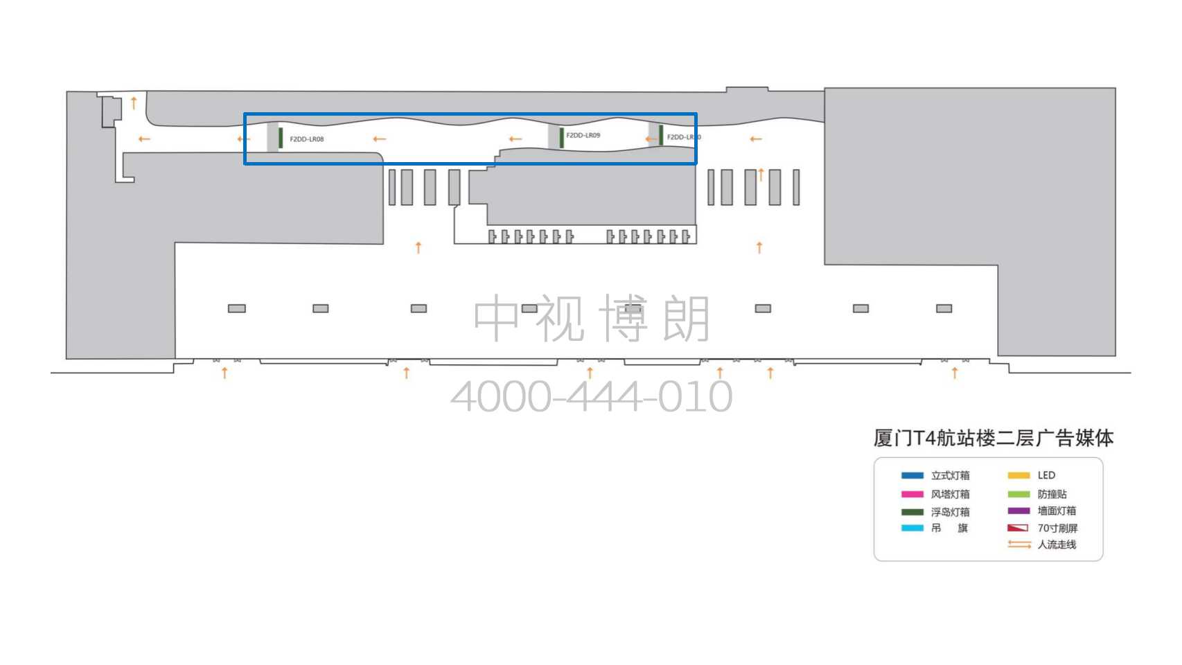 厦门机场广告-T4出发安检区灯箱点位图
