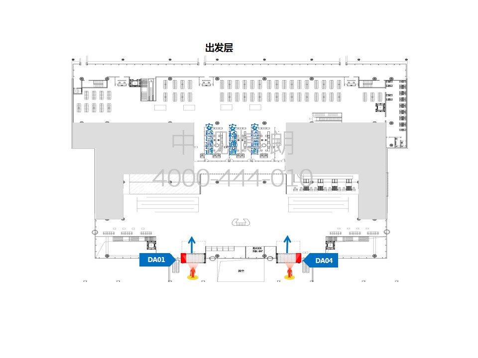 舟山机场广告-出发办票大厅入口成对墙面灯箱点位图
