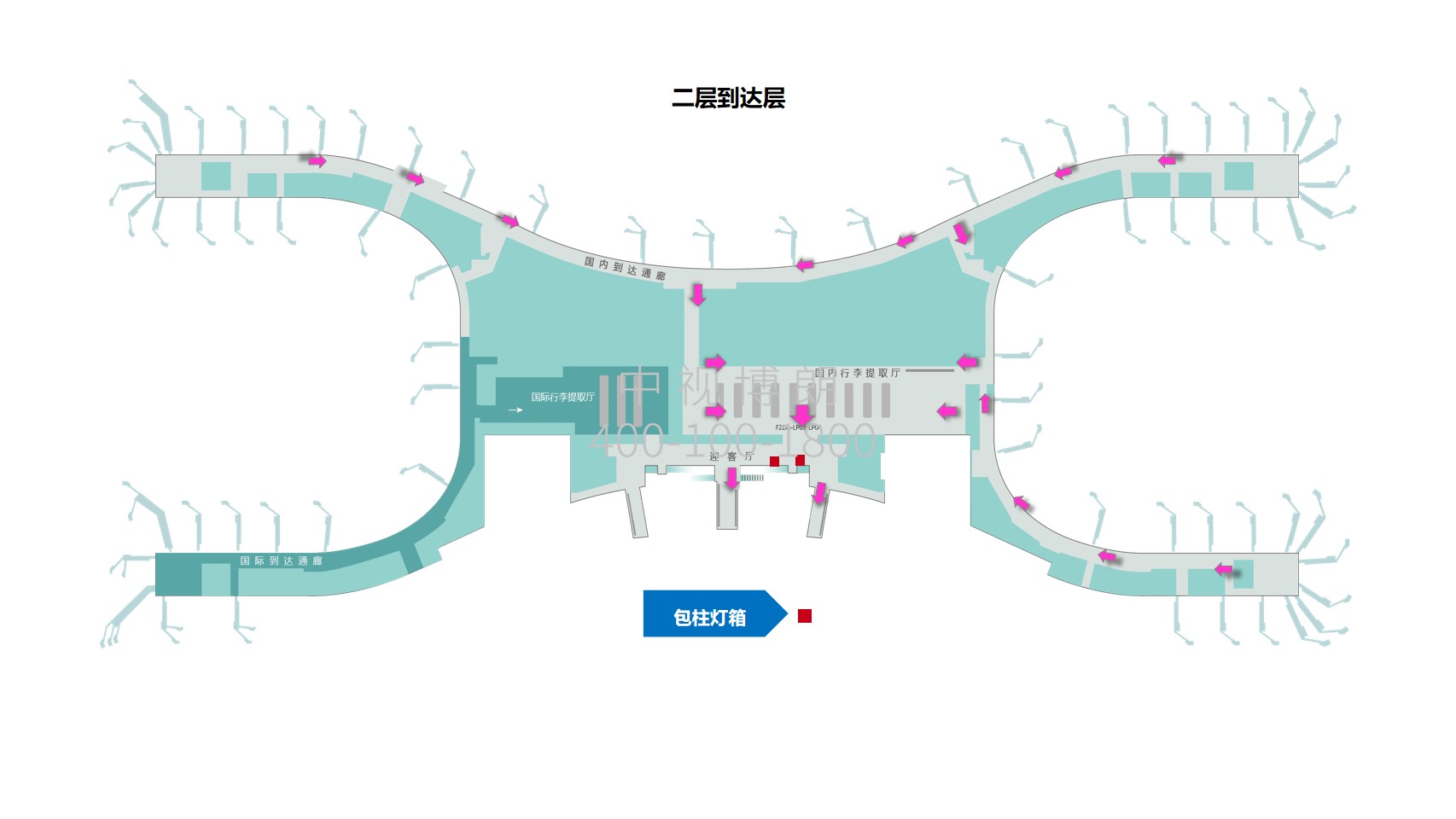 郑州机场广告-到达出口包柱灯箱套装点位图